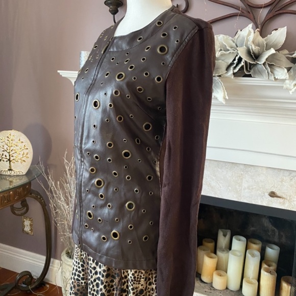 Color Works Leather/Rayon Brown Sweater, Size Small - Picture 7 of 13